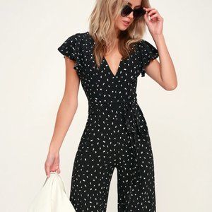 Lulu's Black and White Print Backless Jumpsuit